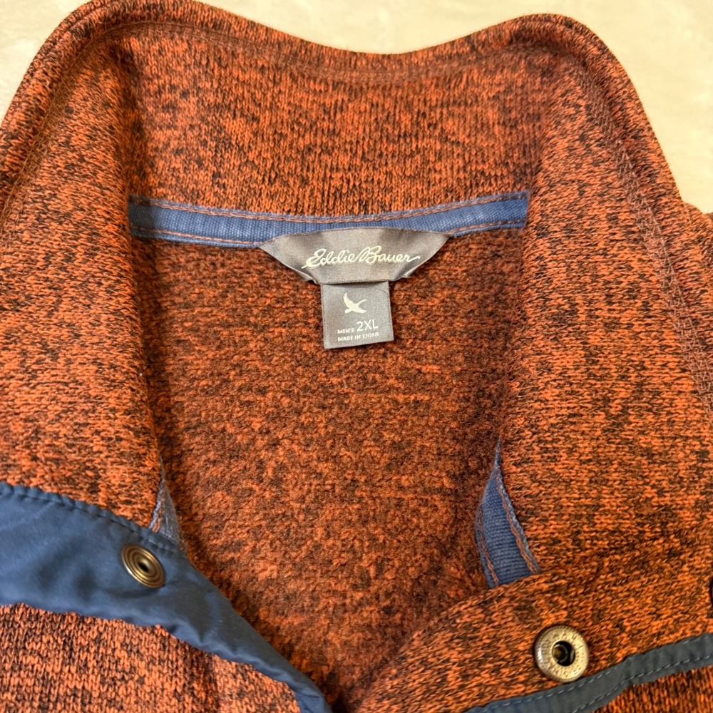 Eddie Bauer Mens 2XL Rust Orange Heathered Quarter Snap Fleece Pullover 13902980 - Picture 3 of 8